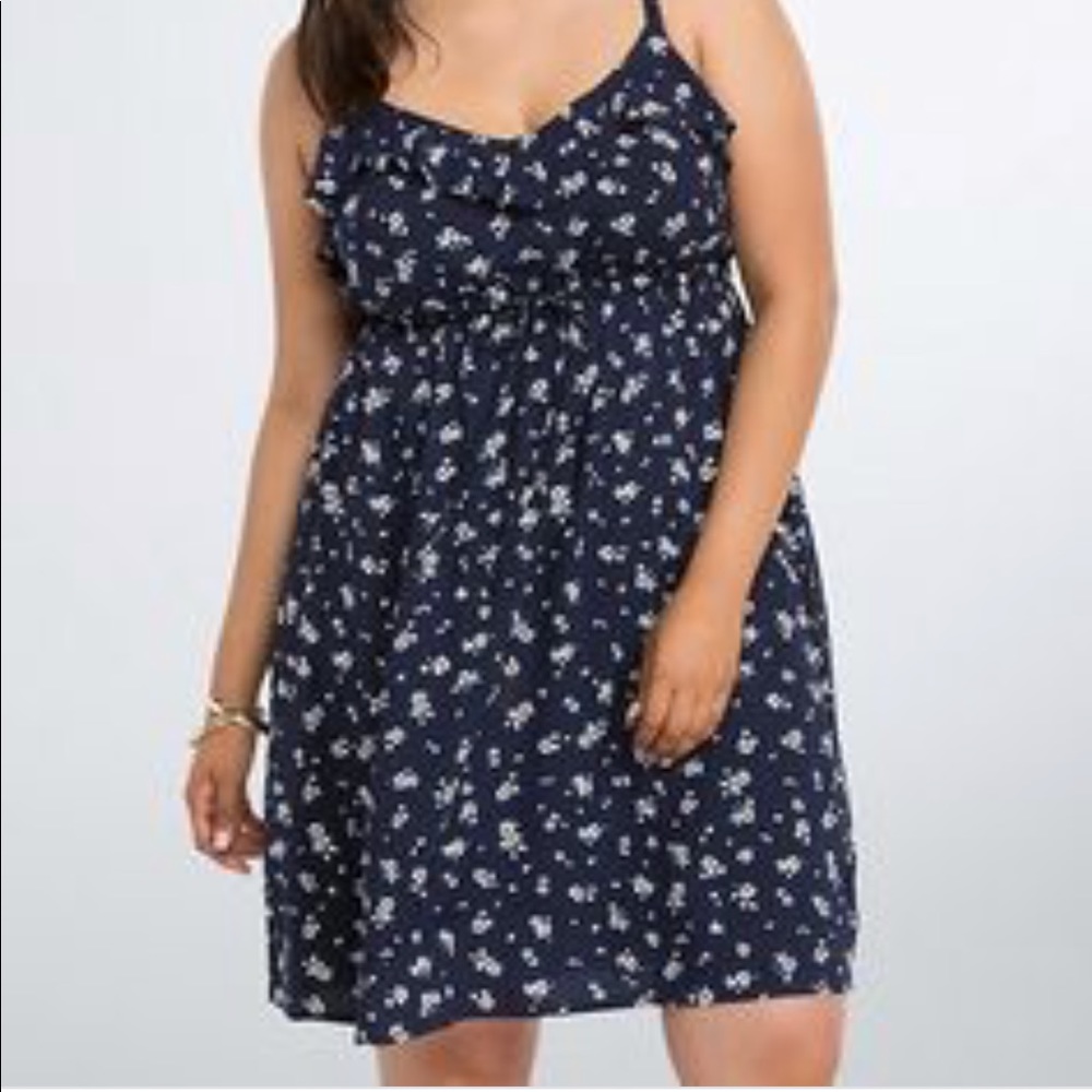 Torrid Blue Floral Challis Ruffle Dress Size 1X
